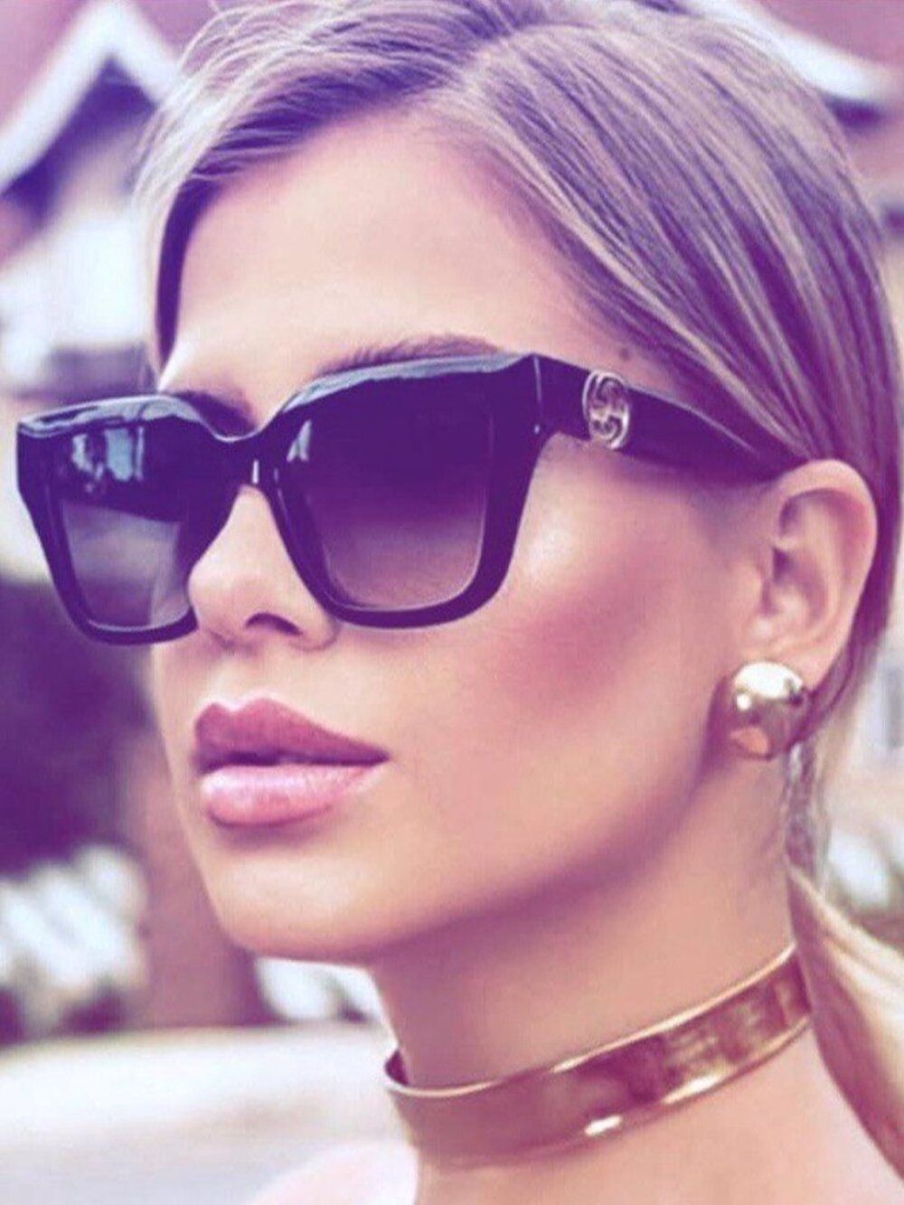 Gucci GG1023S 008 Butterfly Sunglasses - Black / Grey